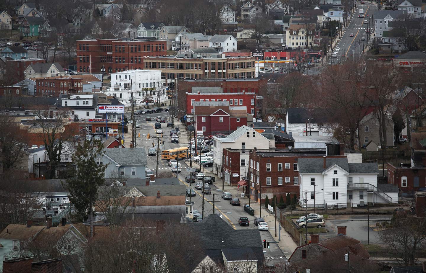 Drone shot of downtown New London