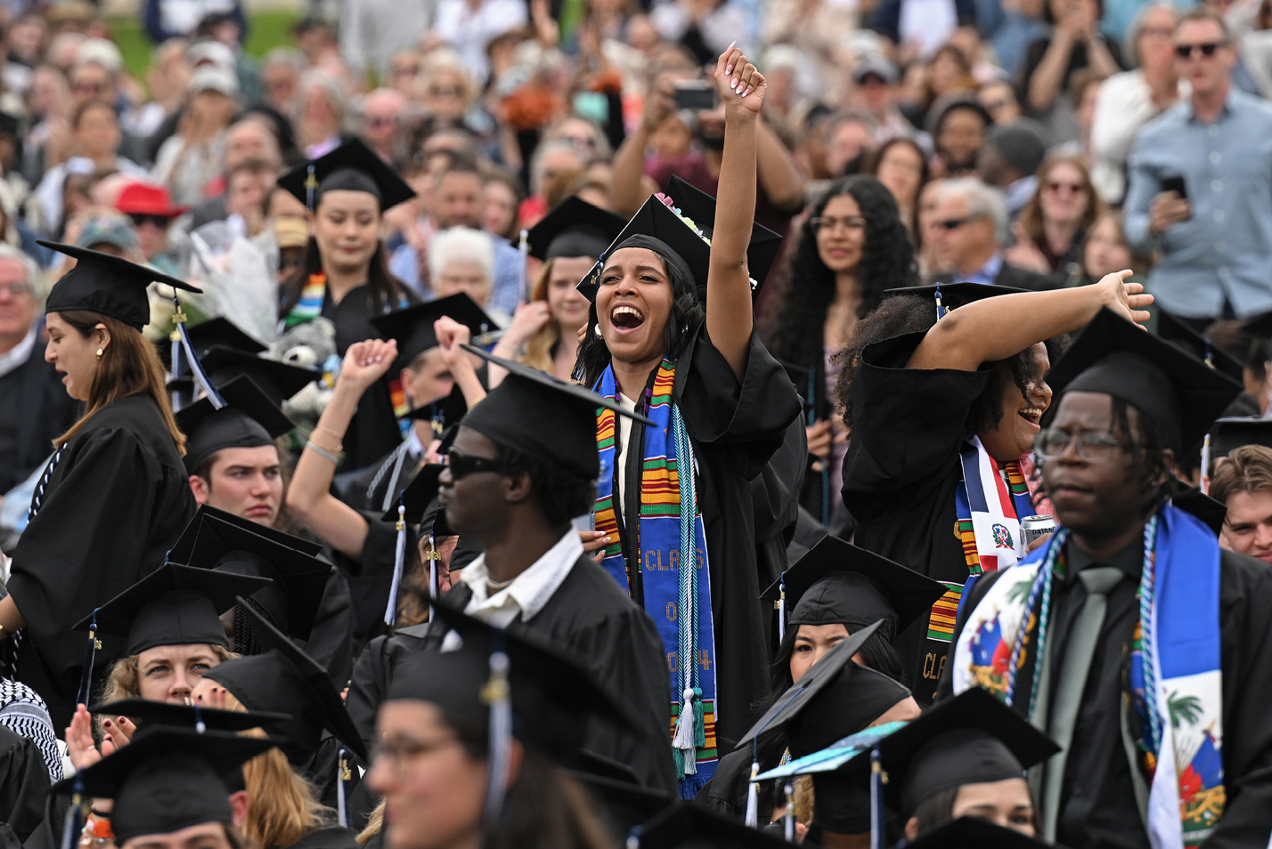 A student celebrates during Commencement