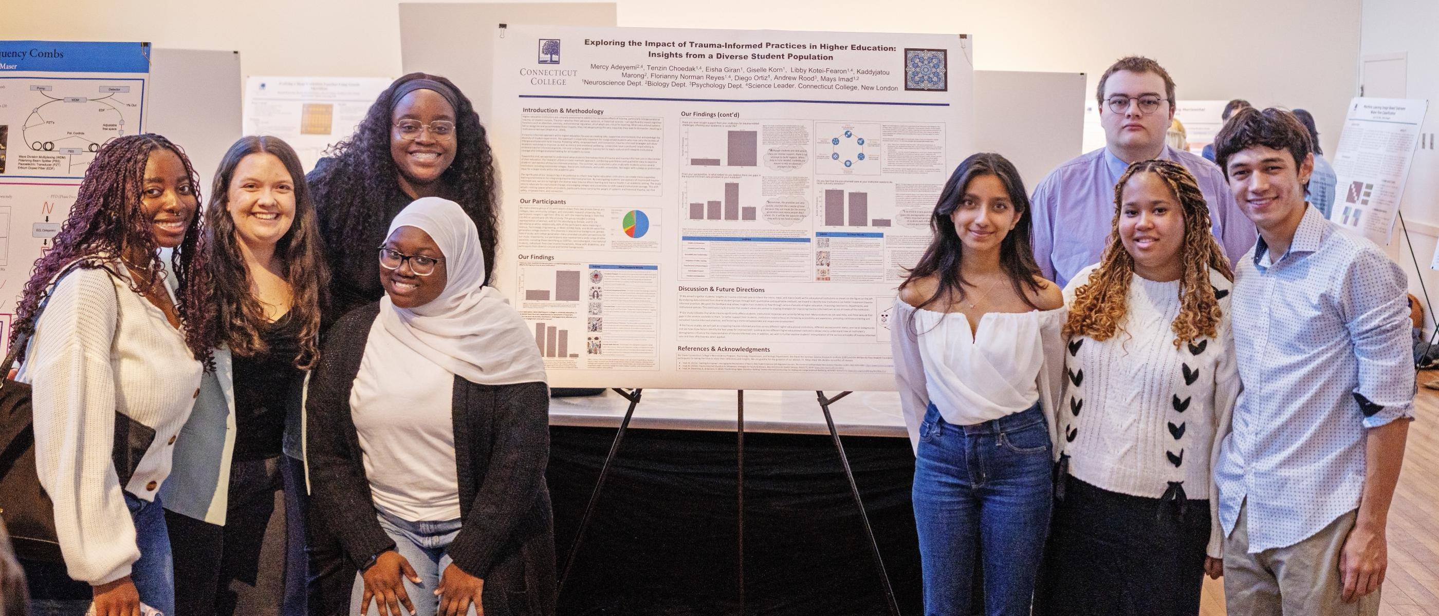 Students pose with the poster of their research at the SSRI presentation.